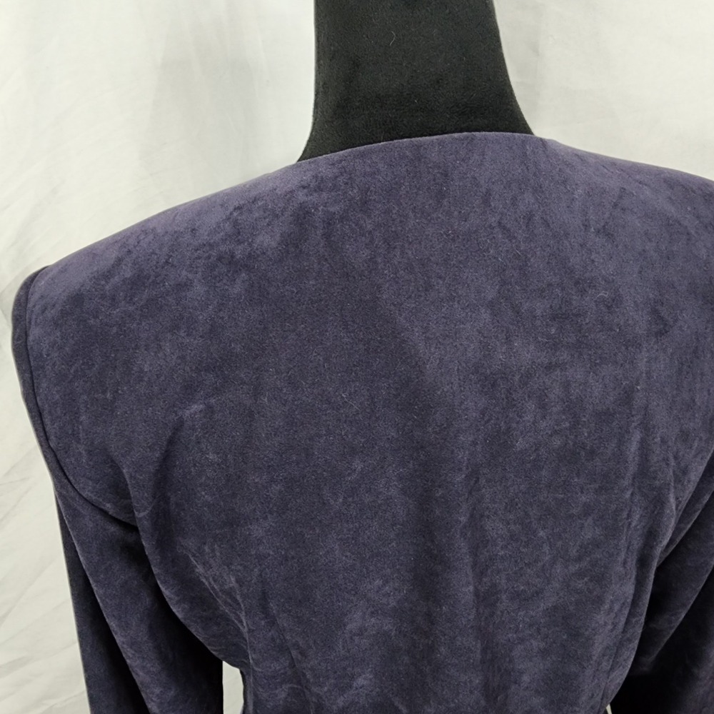 Vintage LESLIE FAY Size 8 Blue Colorblock 2pc Micro Suede Skirt Suit Collarless - Picture 8 of 14